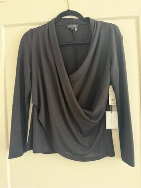 1. State Black Draped Wrap-Front Long Sleeve Top